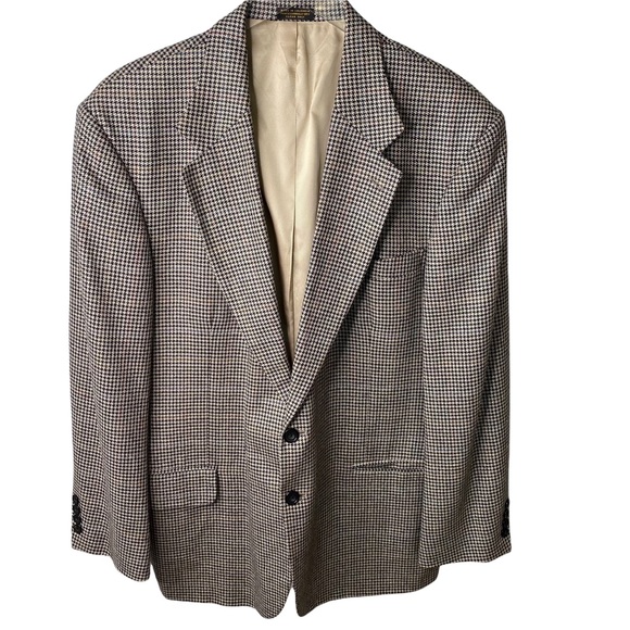 Oscar de la Renta Other - Oscar De La Renta Mens Wool Silk Blend Houndstooth Sportscoat Blazer Jacket 44R